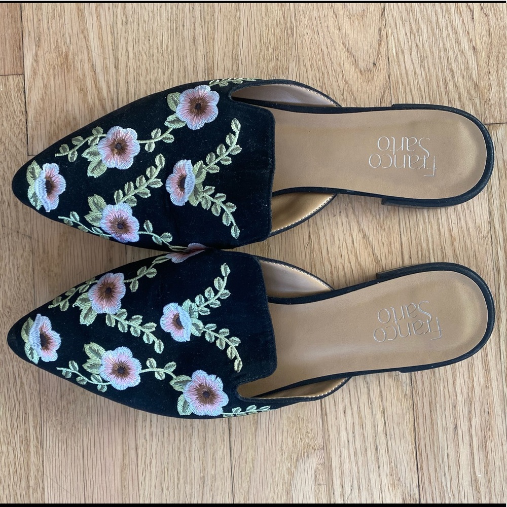 Franco Sarto slides with floral embroidery